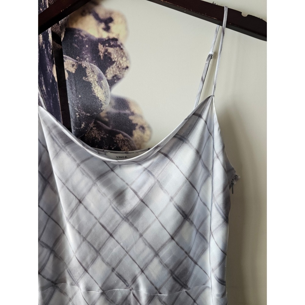 Vince Womens Grey White‎ Plaid Cowl Neck Spaghetti Strap Midi Slip Dress - Picture 3 of 11
